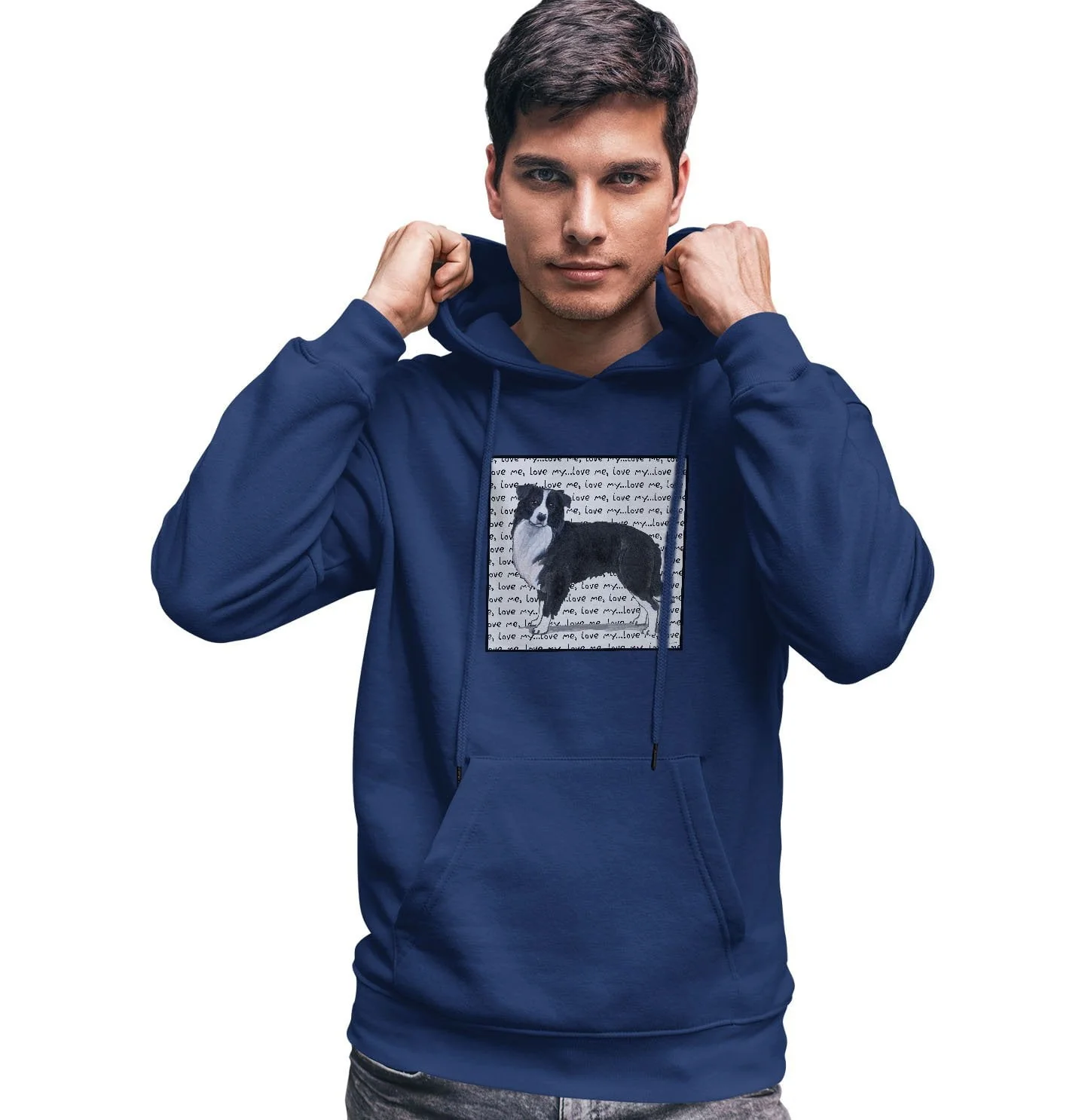 Border Collie Love Text - Adult Unisex Hoodie Sweatshirt
