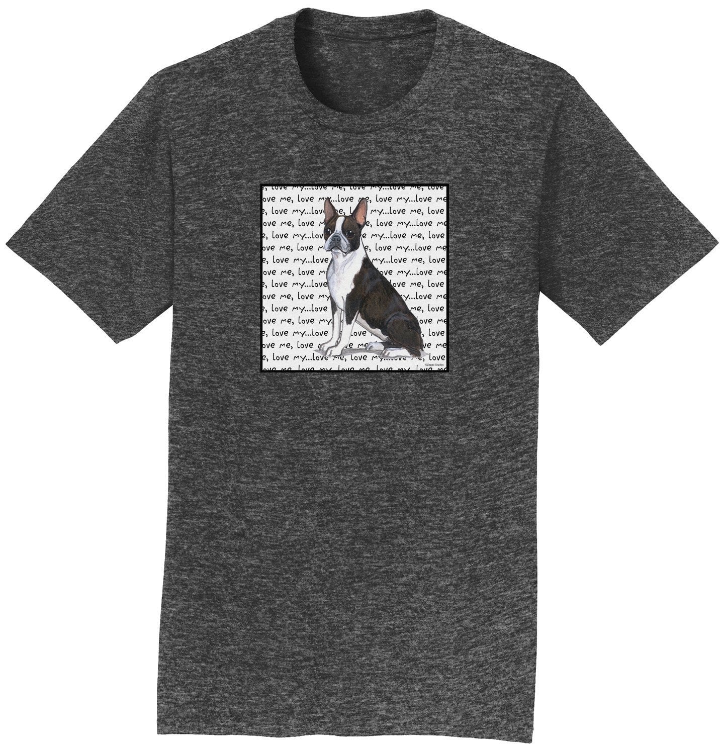 Boston Terrier Love Text - Adult Unisex T-Shirt - Image 3