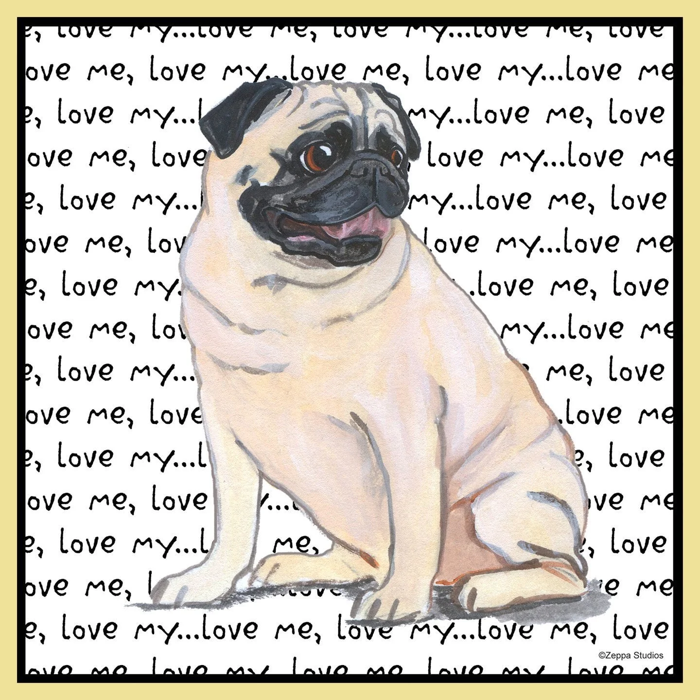 Pug Love Text - Adult Unisex T-Shirt - Image 2