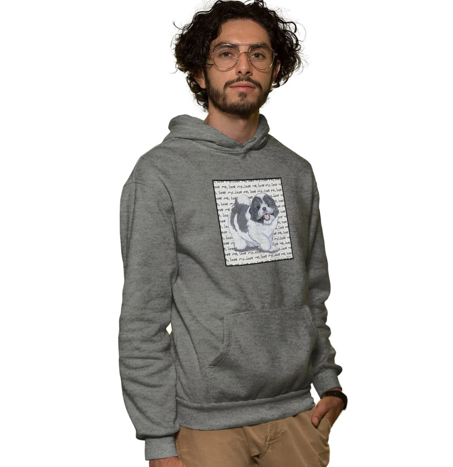 Shih Tzu Love Text - Adult Unisex Hoodie Sweatshirt - Image 3