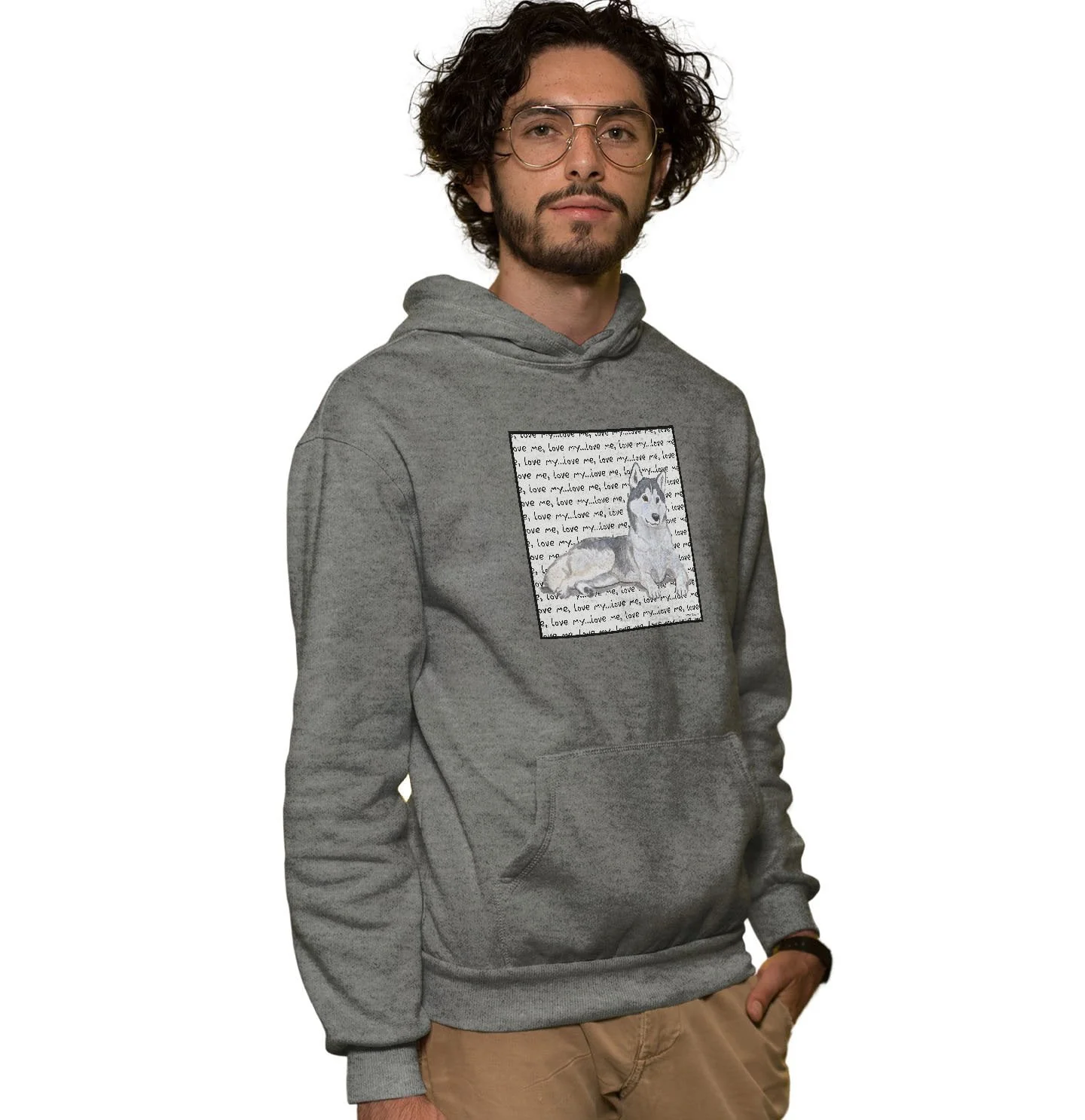 Siberian Husky Love Text - Adult Unisex Hoodie Sweatshirt