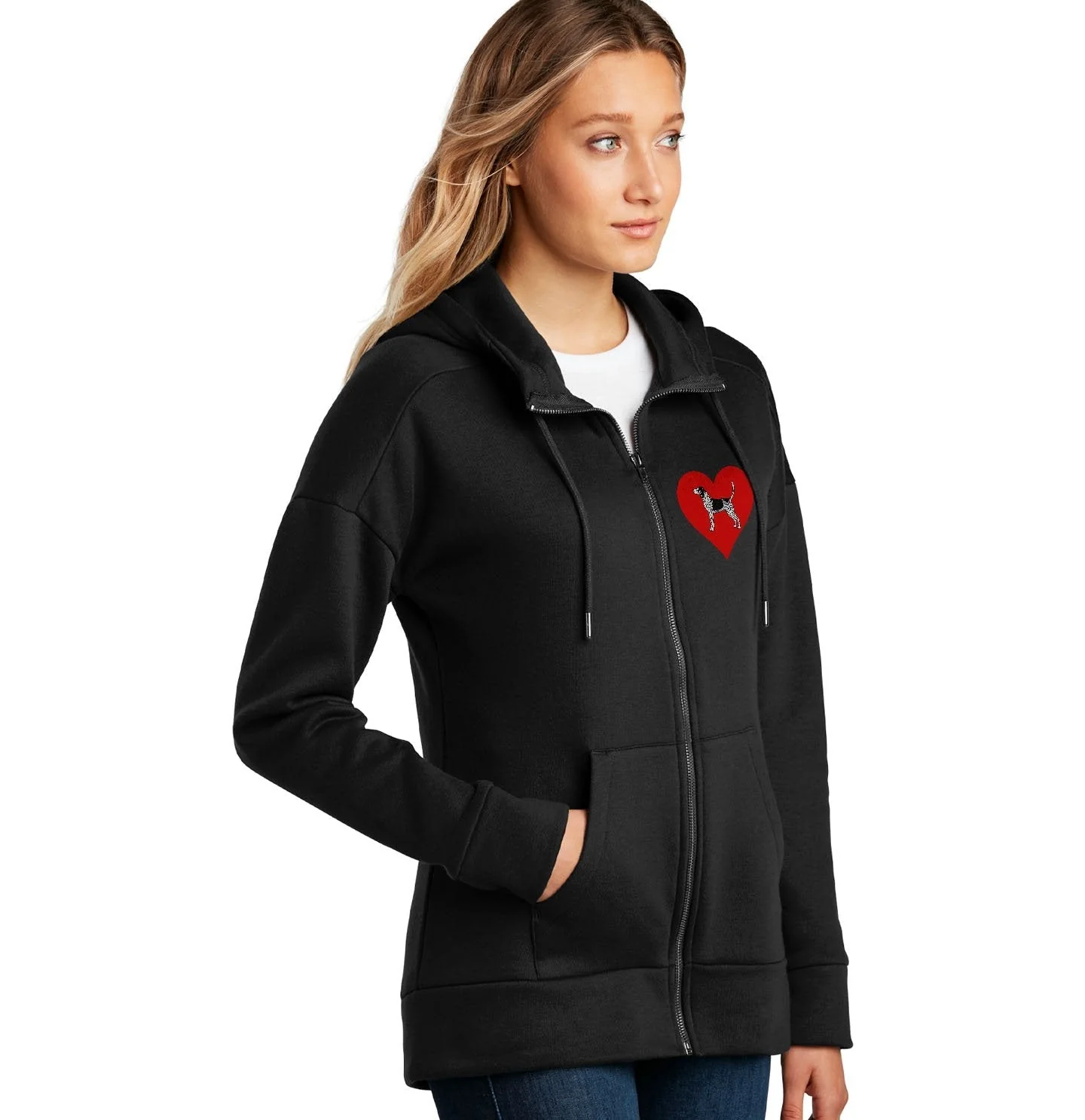 Bluetick Coonhound on Heart Left Chest - Full-Zip Hoodie Sweatshirt - Image 3