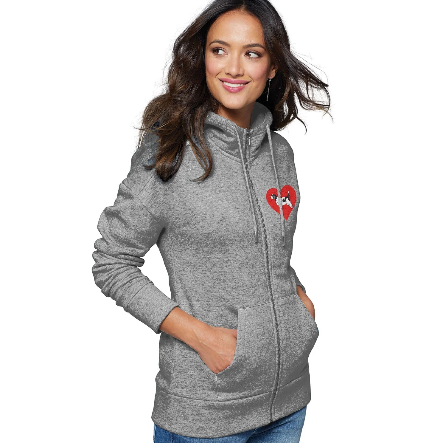 Petit Basset Griffon Vendeen on Heart Left Chest - Full-Zip Hoodie Sweatshirt - Image 3