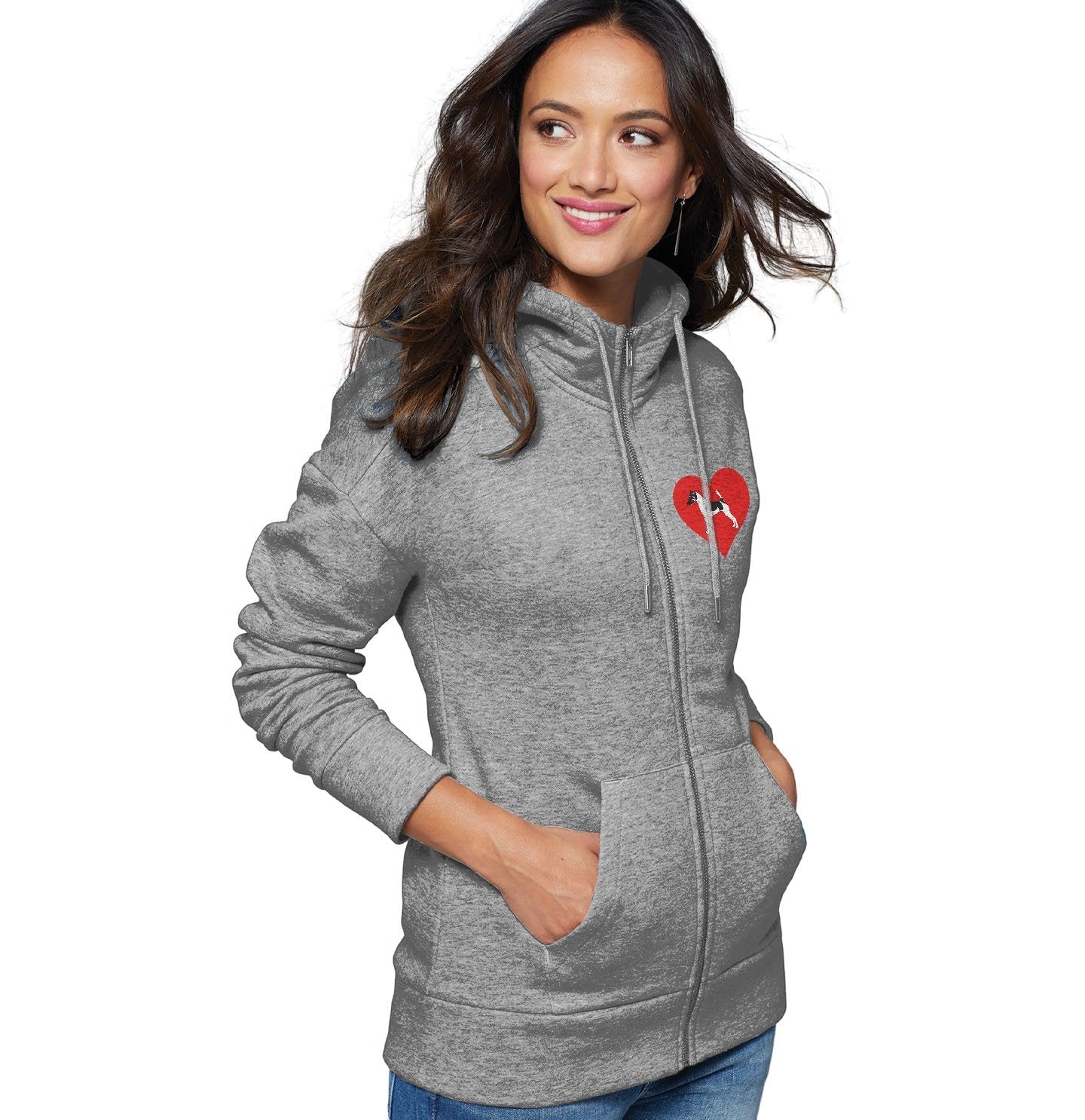 Smooth Fox Terrier on Heart Left Chest - Full-Zip Hoodie Sweatshirt - Image 3
