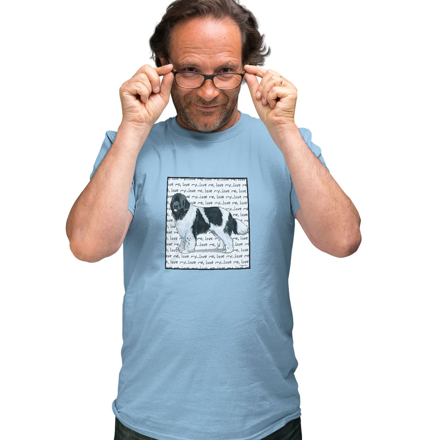 Black & White Newfoundland Love Text - Adult Unisex T-Shirt - Image 4