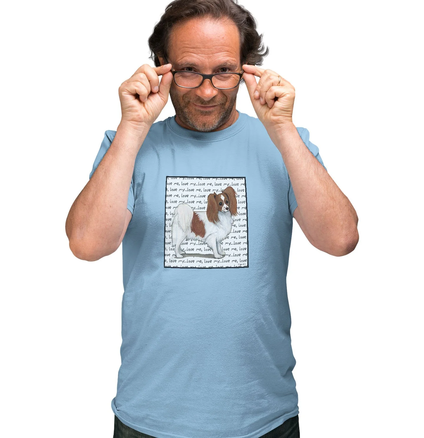 Red & White Papillon Love Text - Adult Unisex T-Shirt