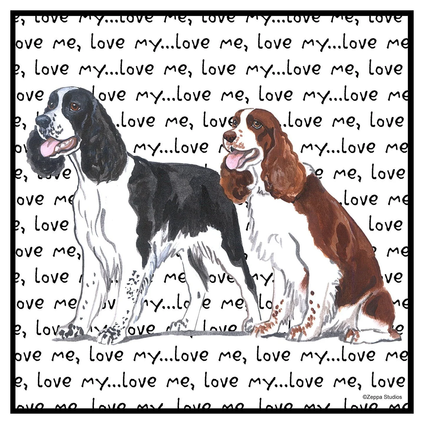 English Springer Spaniel Duo Love Text - Adult Unisex T-Shirt - Image 2