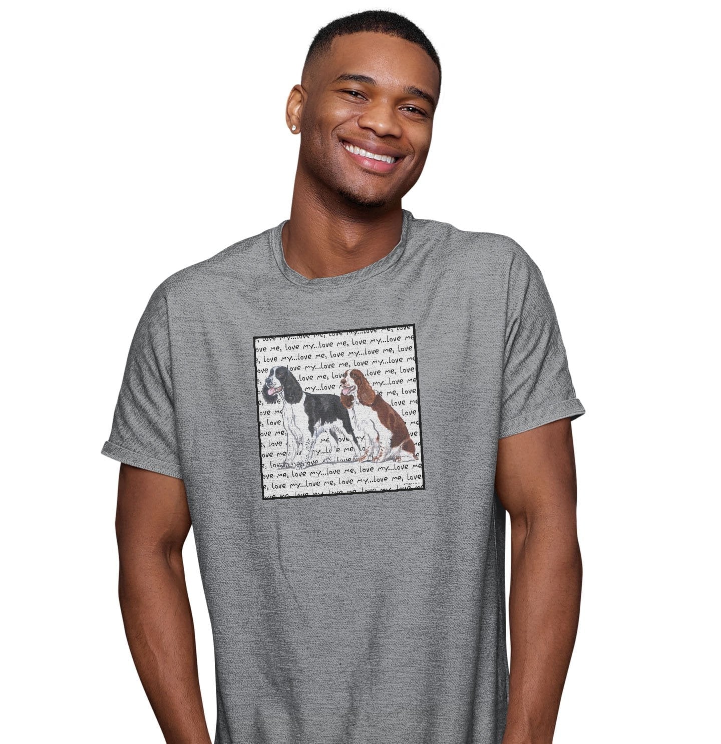 English Springer Spaniel Duo Love Text - Adult Unisex T-Shirt - Image 3