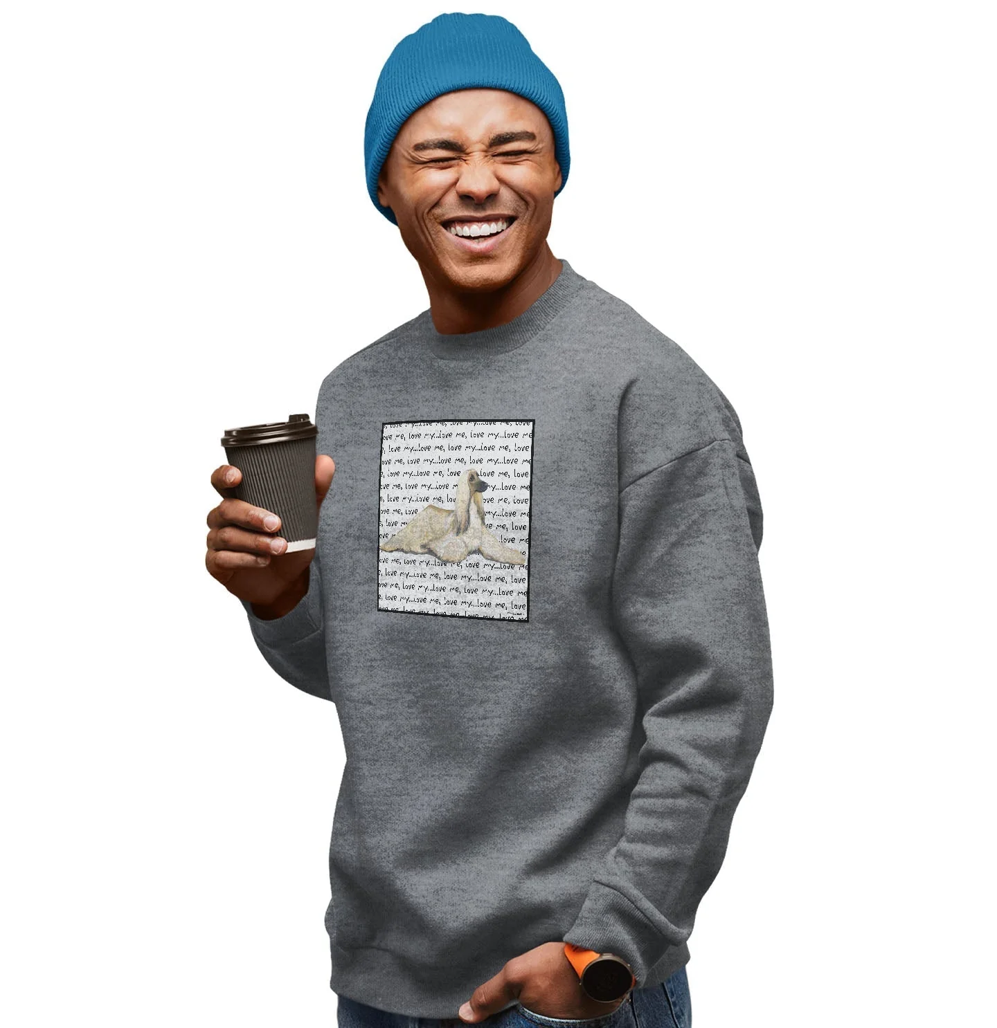 Afghan Hound Love Text - Adult Unisex Crewneck Sweatshirt - Image 3