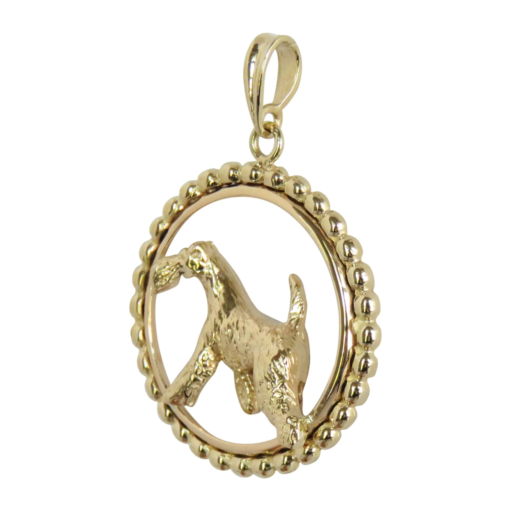 Airedale Terrier in 14K Gold Beaded Circle Pendant - Image 3