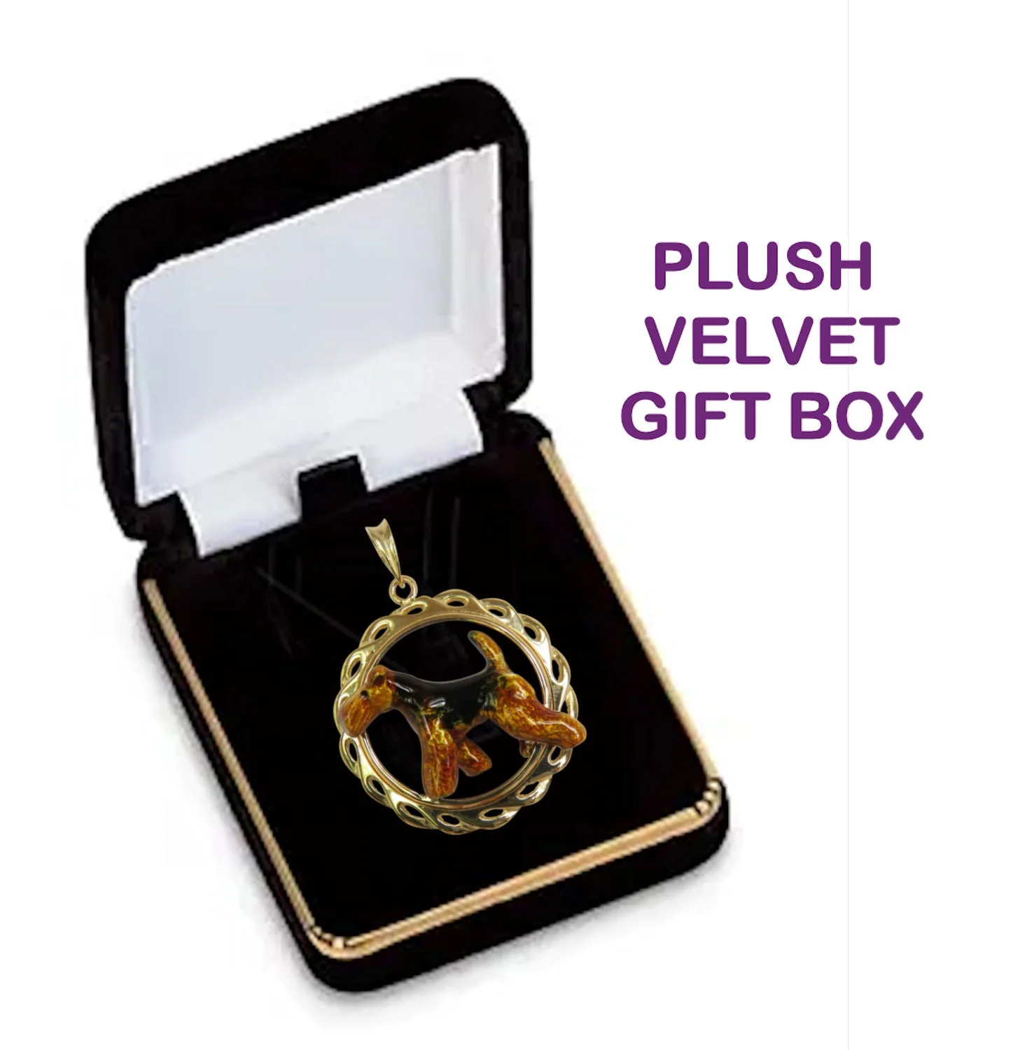 Airedale Terrier in 14K Gold Circle Wave Pendant Custom Enamel - Image 4
