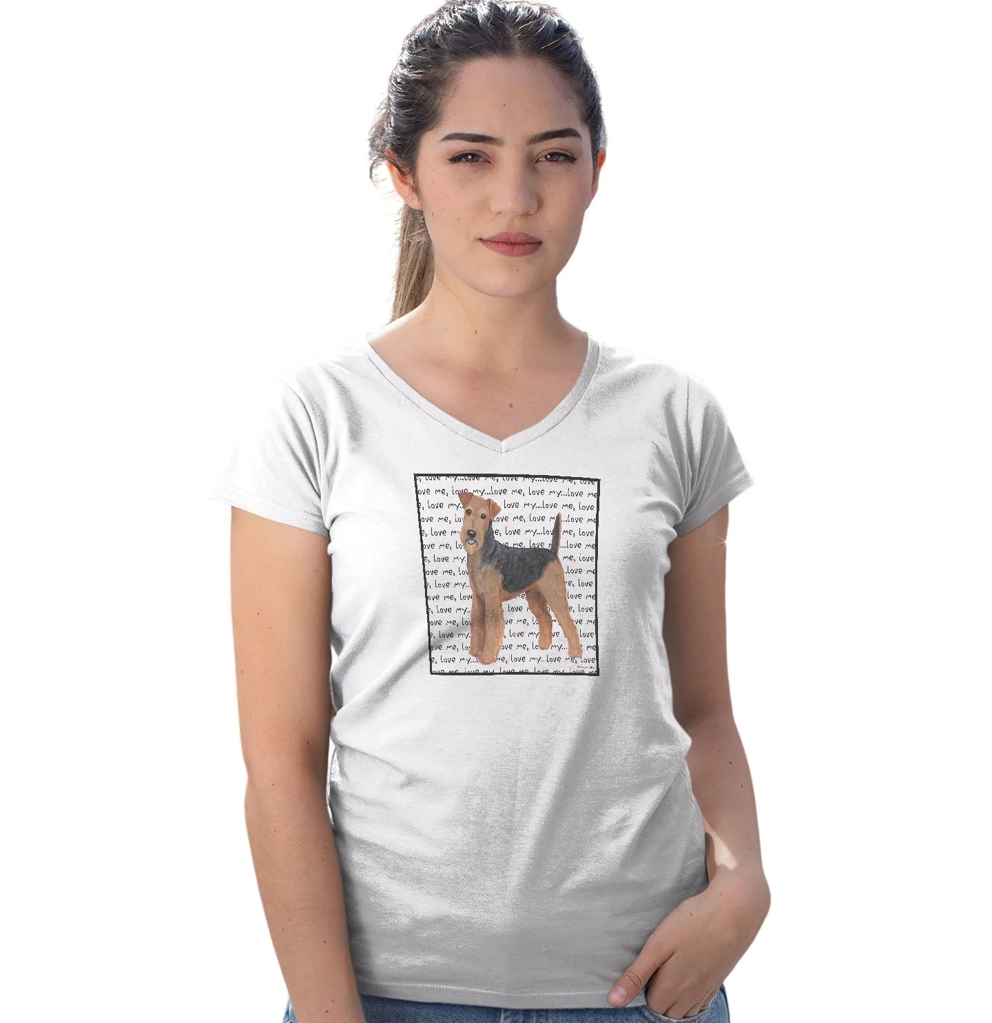 Airedale Terrier Love Text - Women's V-Neck T-Shirt - Image 3