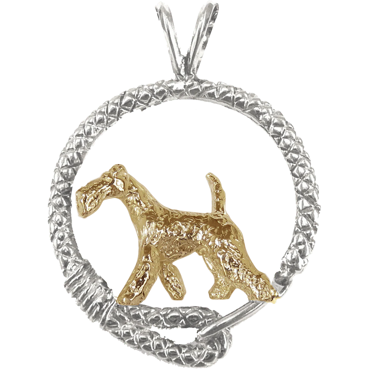 Airedale Terrier Solid 14K Gold  in Sterling Silver Leash Pendant - Image 2