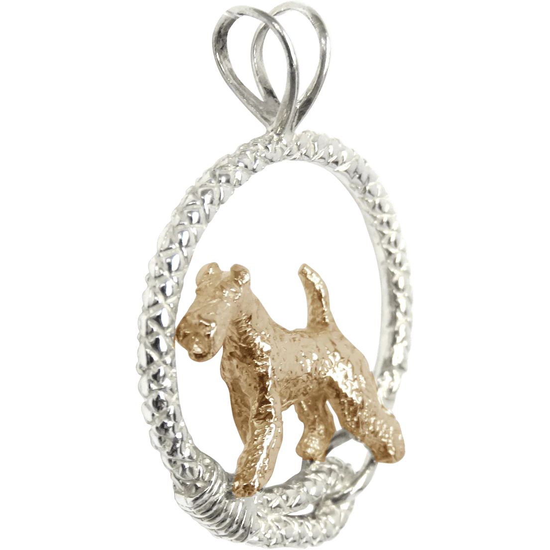 Airedale Terrier Solid 14K Gold  in Sterling Silver Leash Pendant - Image 3