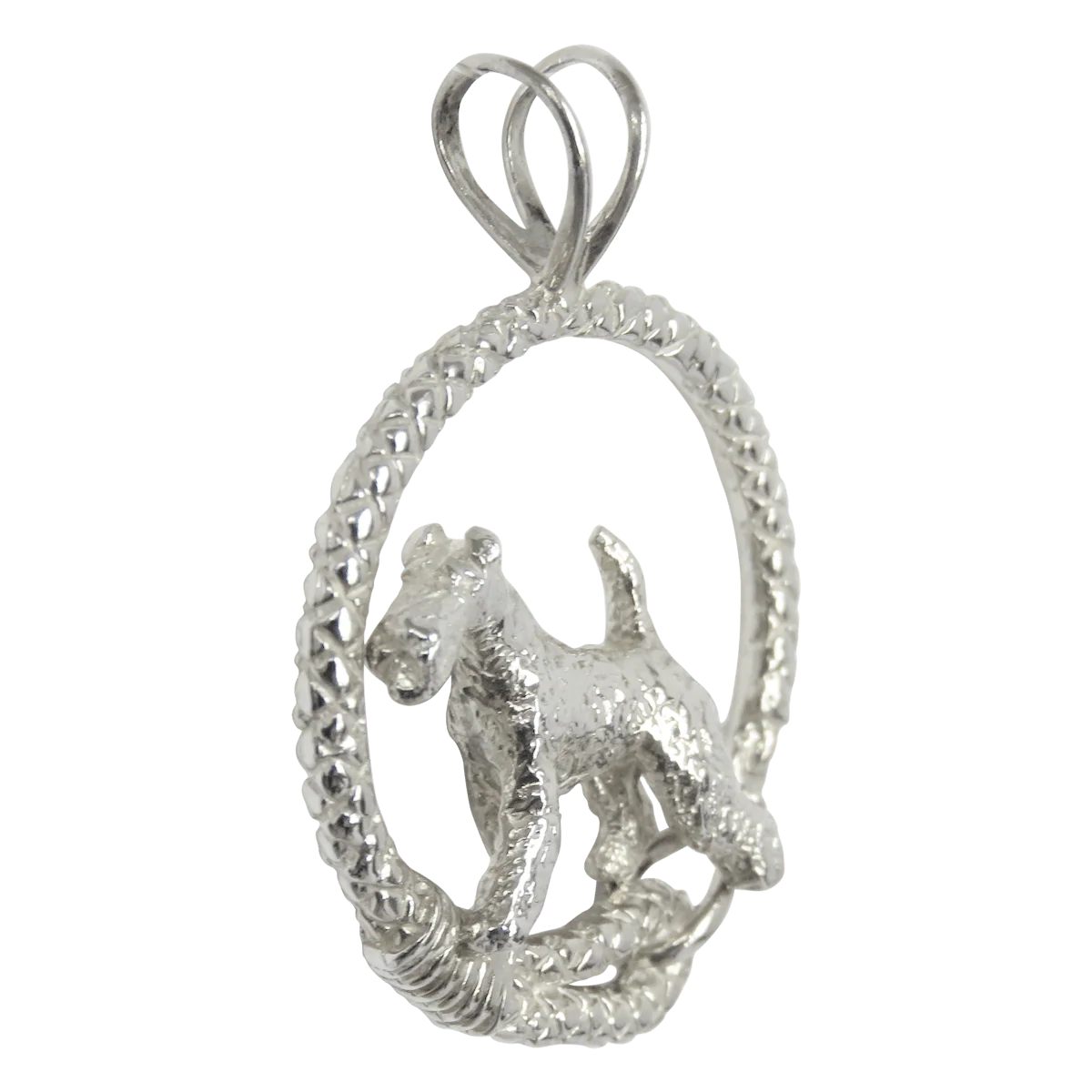 Airedale Terrier in Solid Sterling Silver Leash Pendant - Image 3