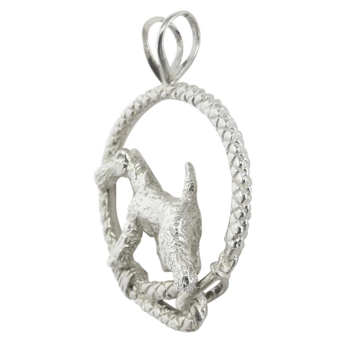 Airedale Terrier in Solid Sterling Silver Leash Pendant - Image 4