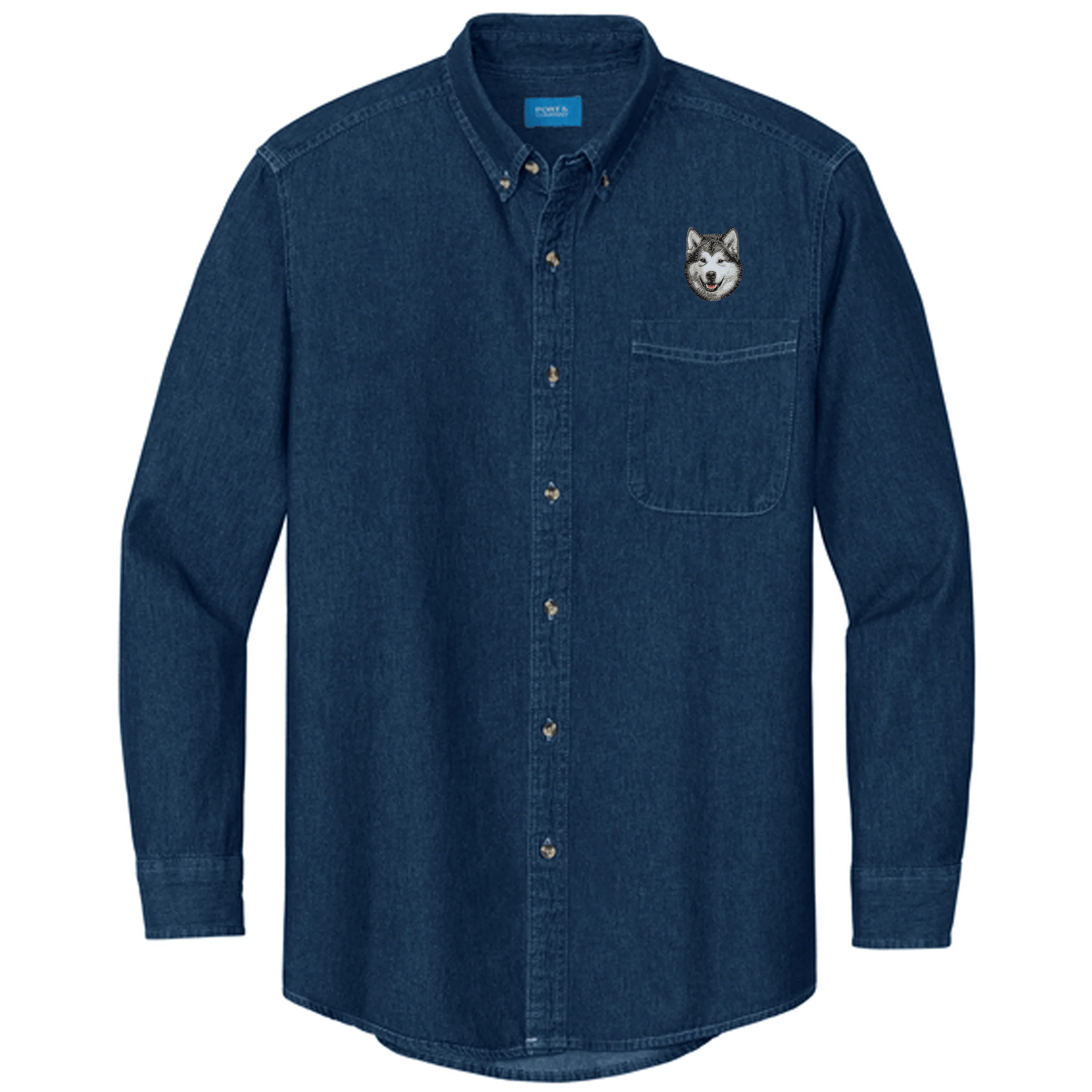 Alaskan Malamute Embroidered Men's Denim Shirt - Image 3