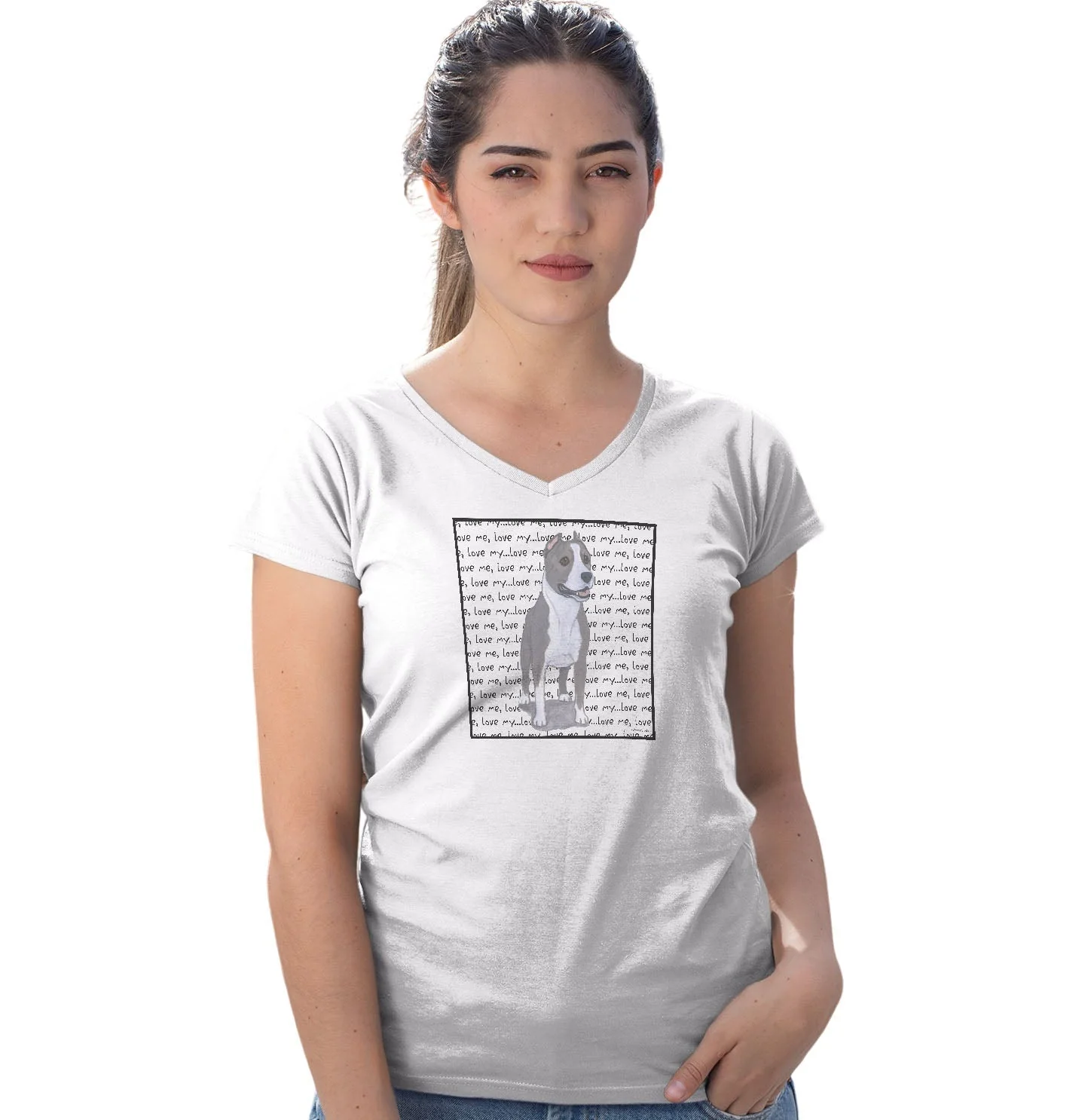 American Staffordshire Terrier Love Text - Women's V-Neck T-Shirt - Image 3