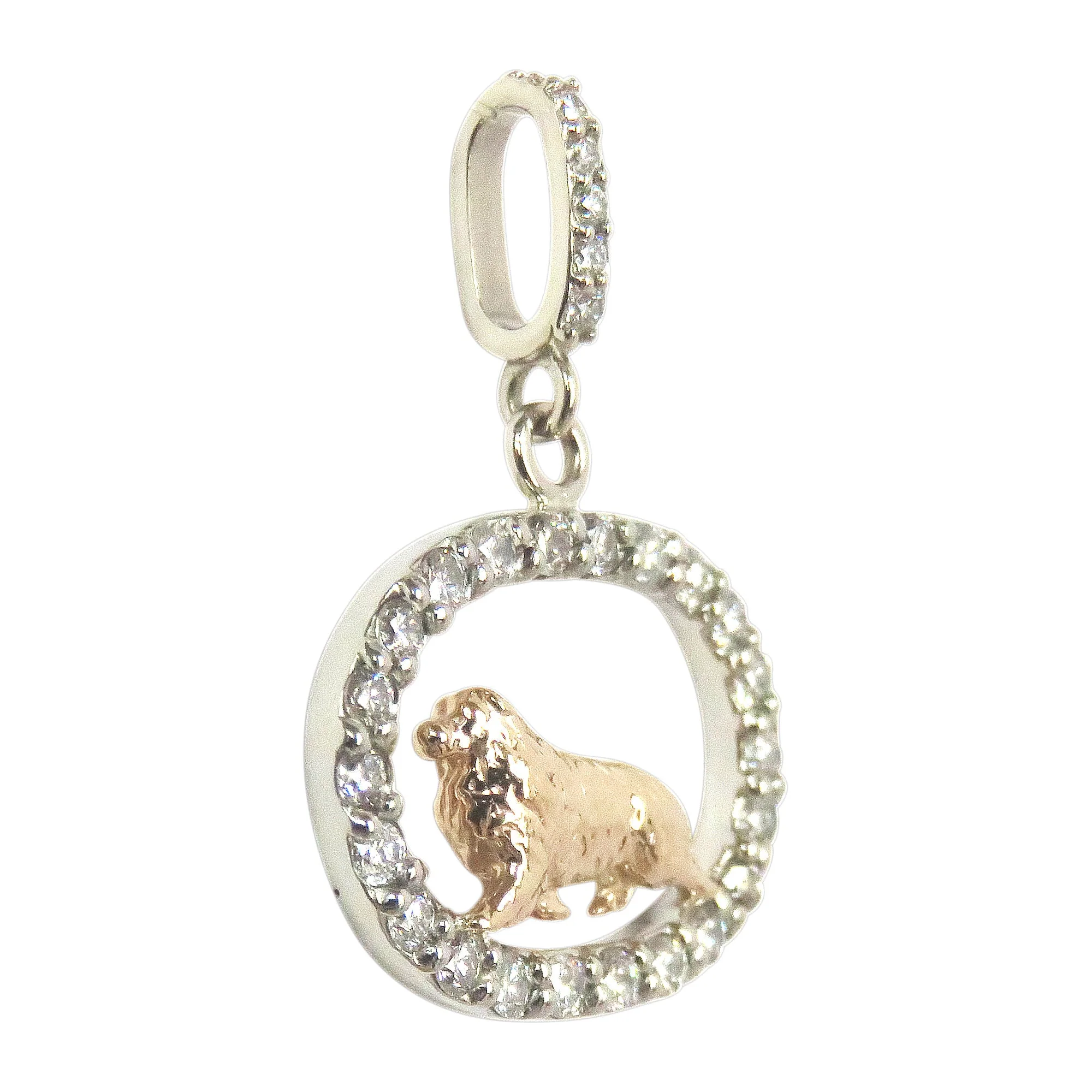Australian Shepherd 14K Gold in Exquisite Tiny Genuine Diamond Oval Pendant - Image 4