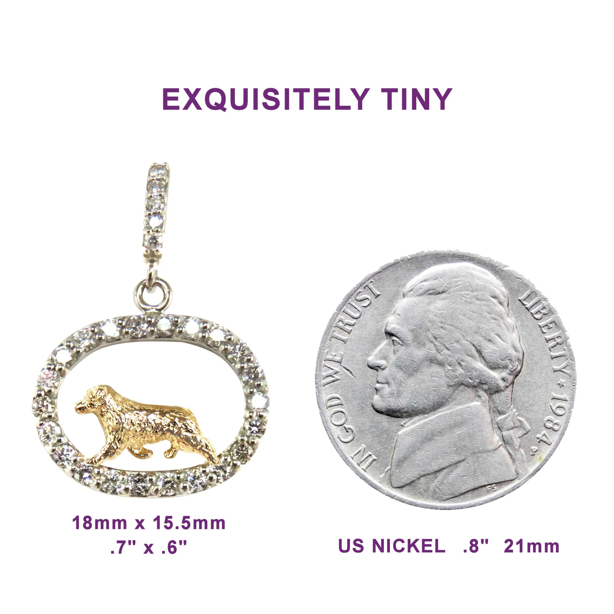 Australian Shepherd 14K Gold in Exquisite Tiny Genuine Diamond Oval Pendant - Image 5