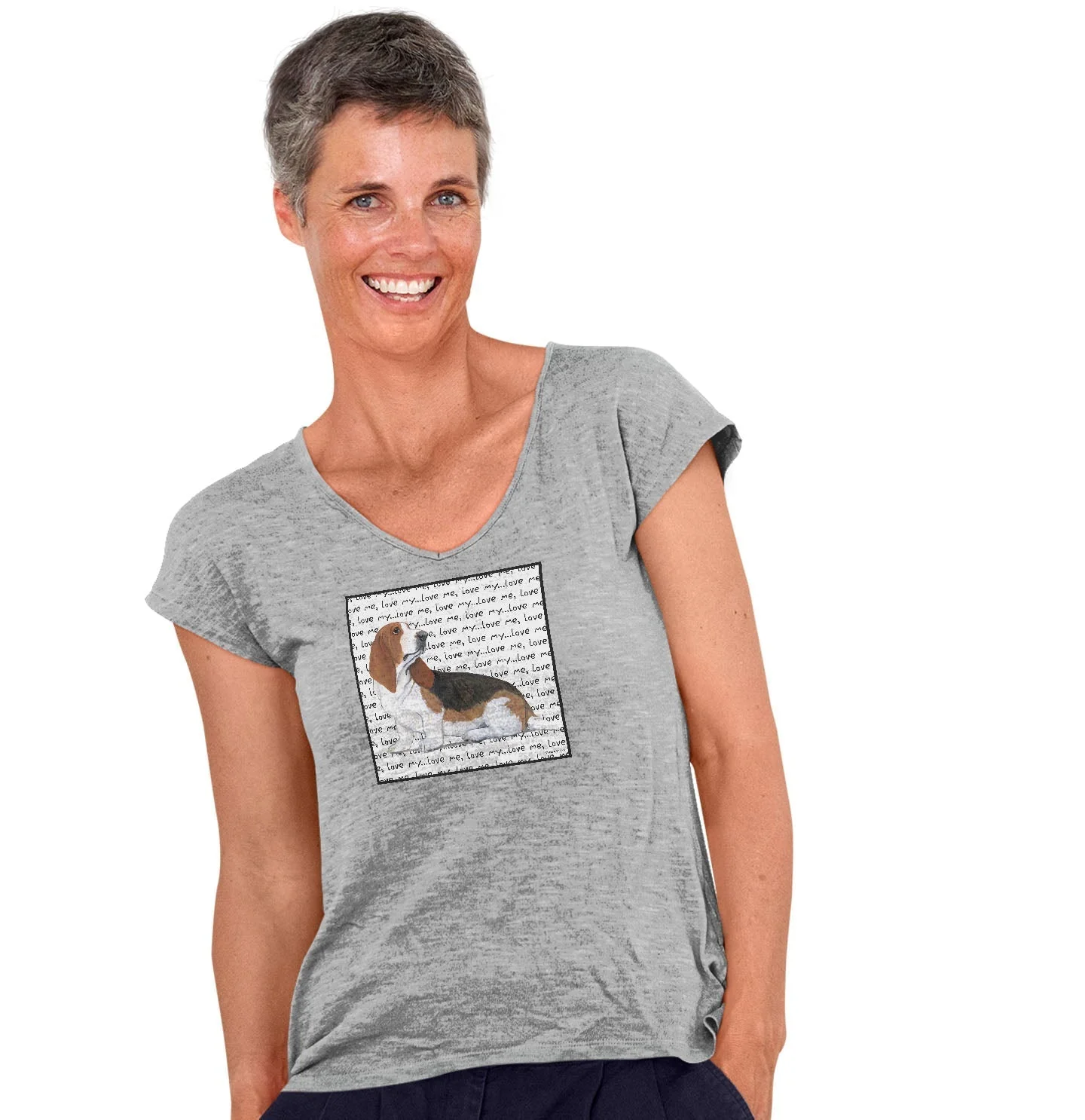 Basset Hound Love Text - Women's V-Neck T-Shirt - Image 3