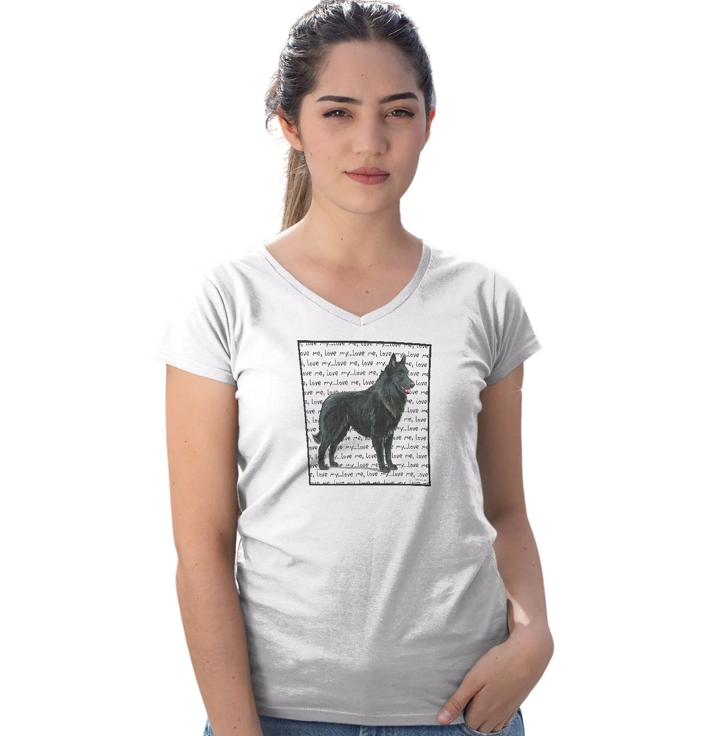 Belgian Shepherd Love Text - Women's V-Neck T-Shirt - Image 3