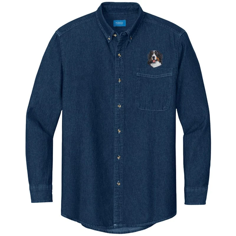 Bernese Mountain Dog Embroidered Men's Denim Shirt - Image 3