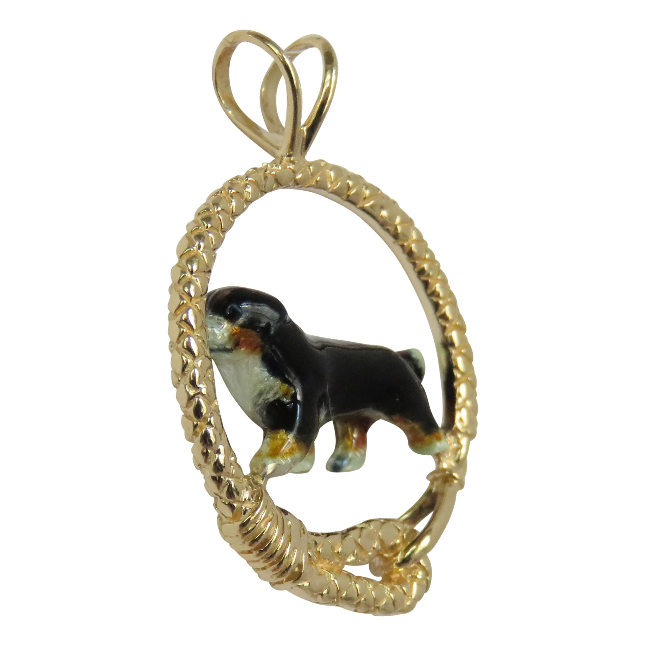 Bernese Mountain Dog in 14K Gold Leash Pendant Custom Enamel - Image 2
