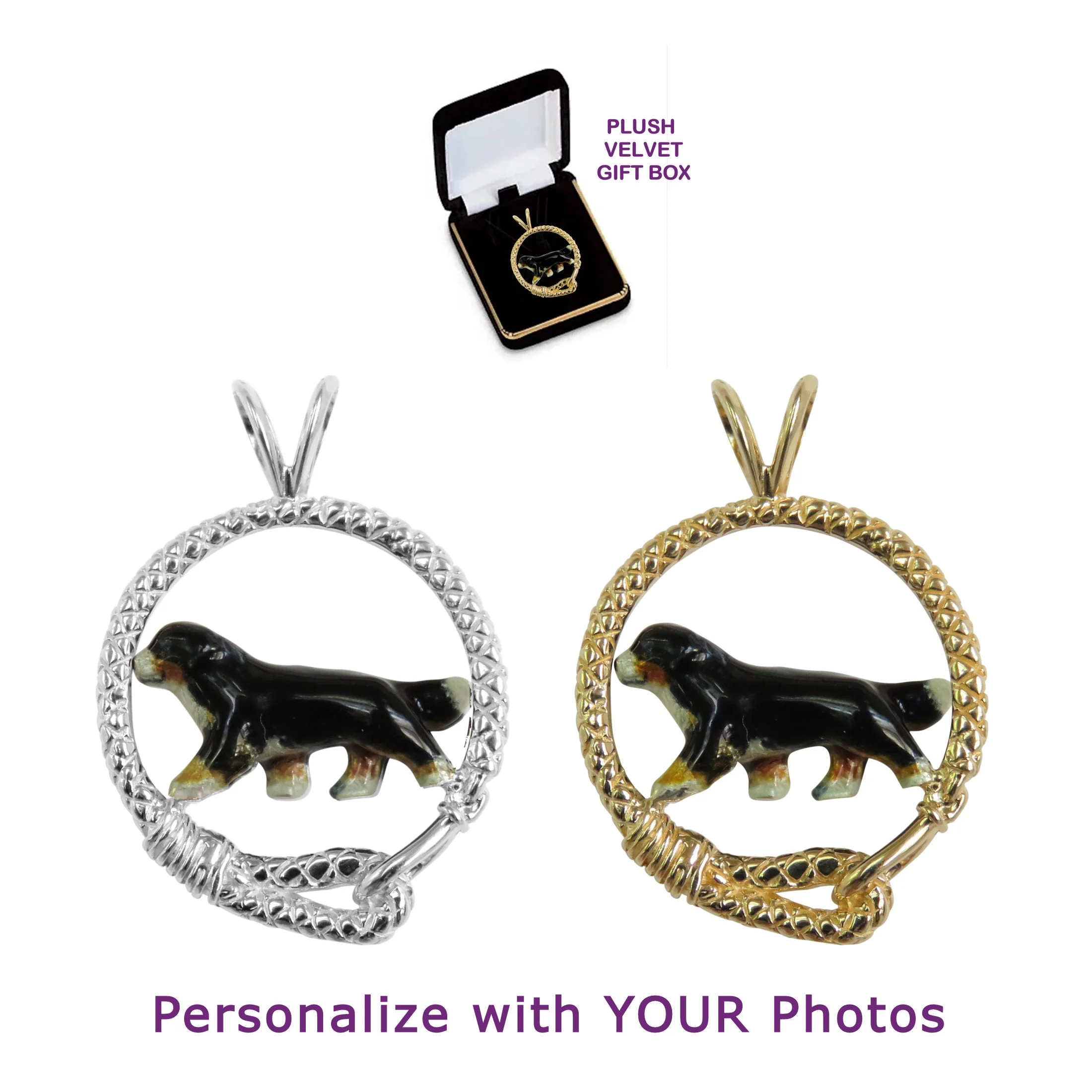 Bernese Mountain Dog in Sterling Silver Leash Pendant Custom Enamel - Image 2
