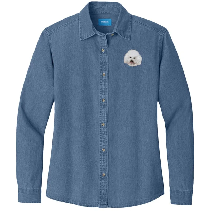 Bichon Frise Embroidered Women's Denim Shirt