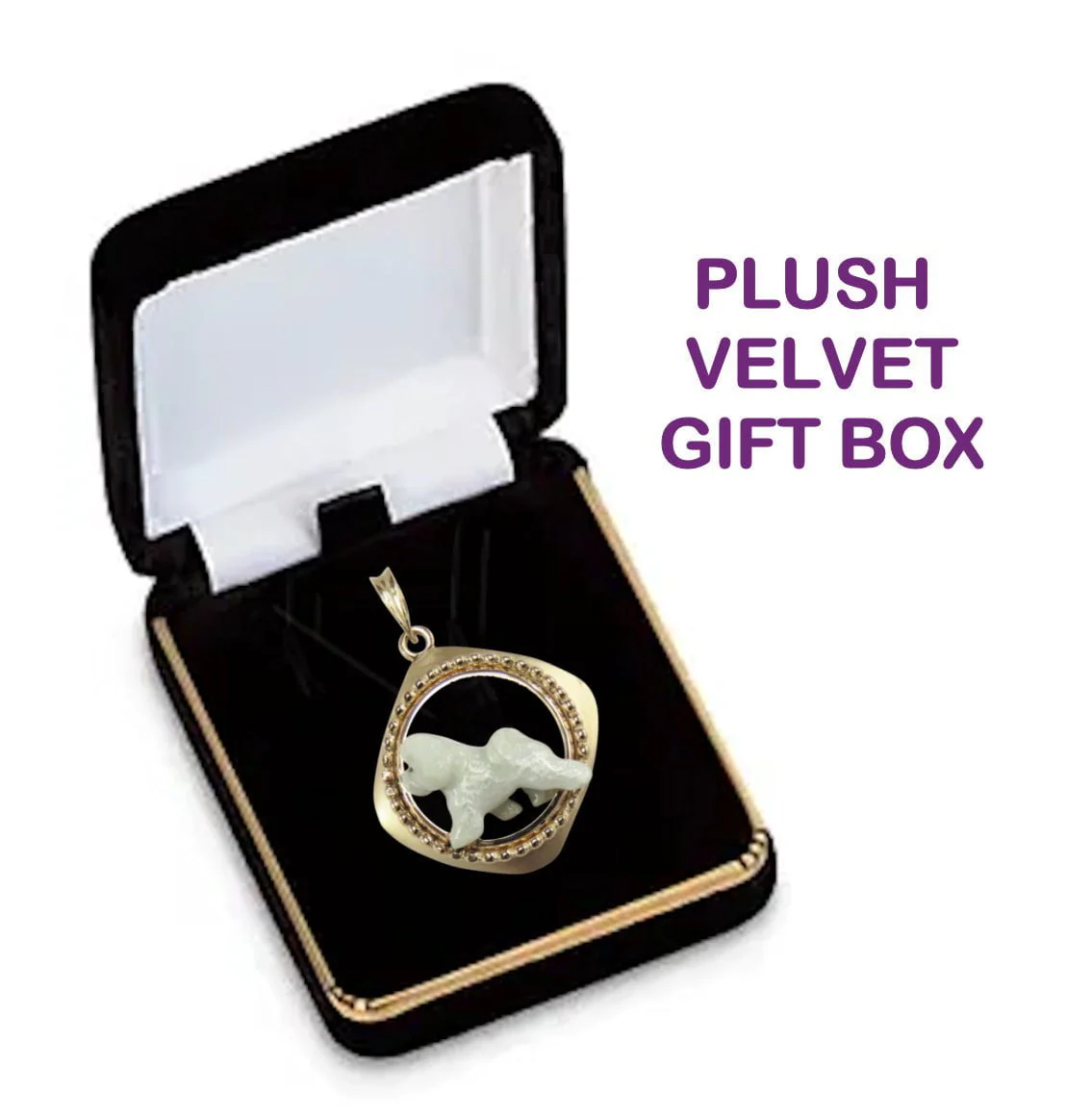 Bichon Frise Custom Enamel  in 14K Gold Diamond Shape Frame Pendant - Image 4