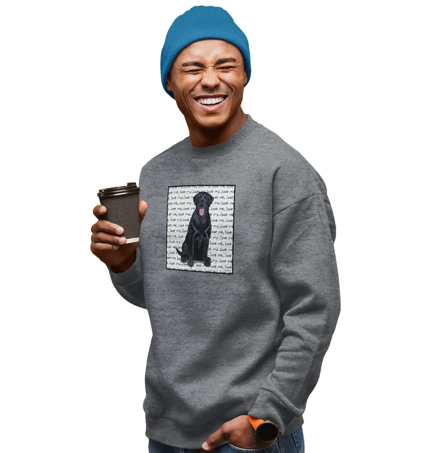 Black Labrador Retriever Love Text - Adult Unisex Crewneck Sweatshirt - Image 3