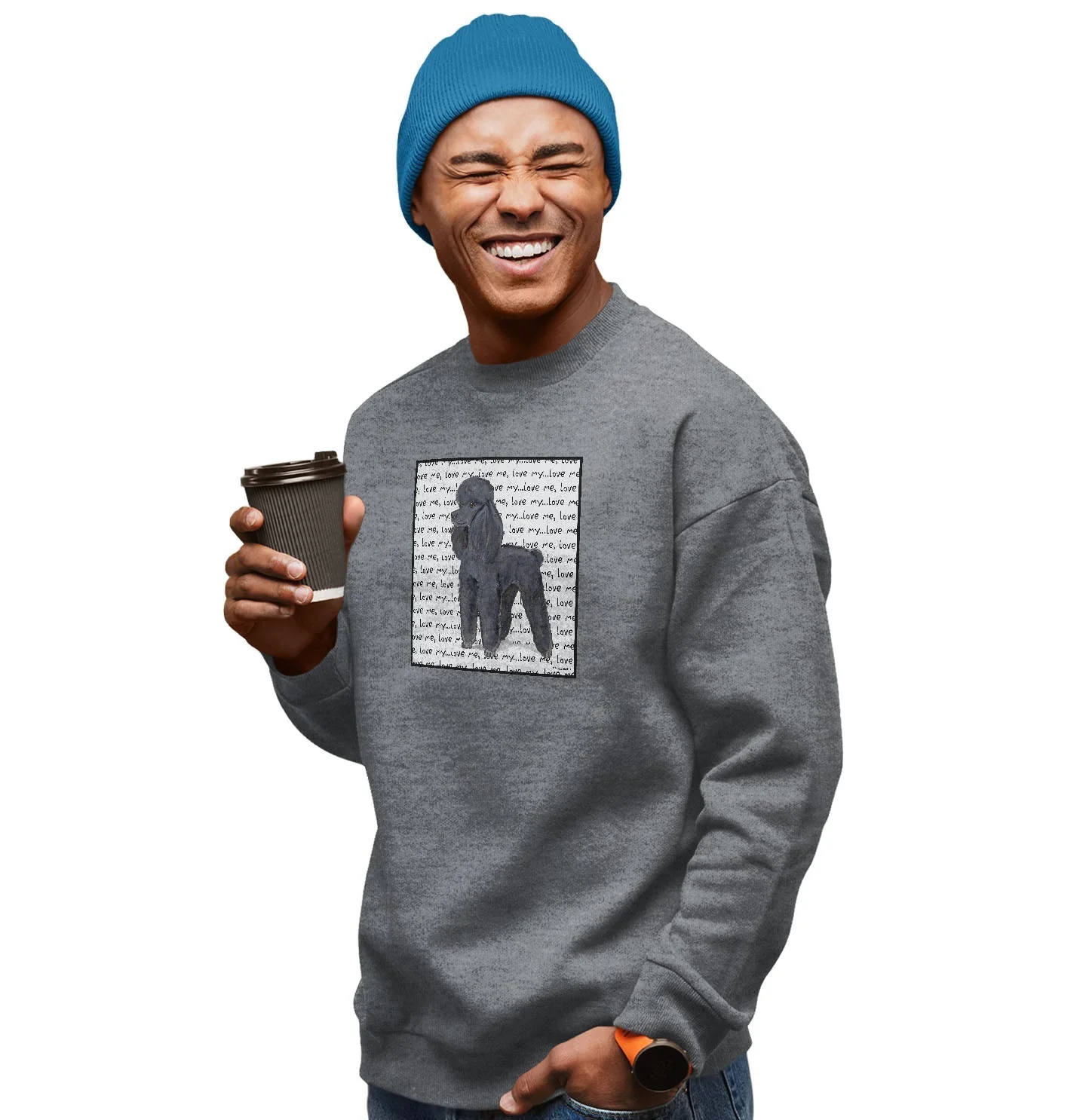 Black Poodle Love Text - Adult Unisex Crewneck Sweatshirt - Image 3