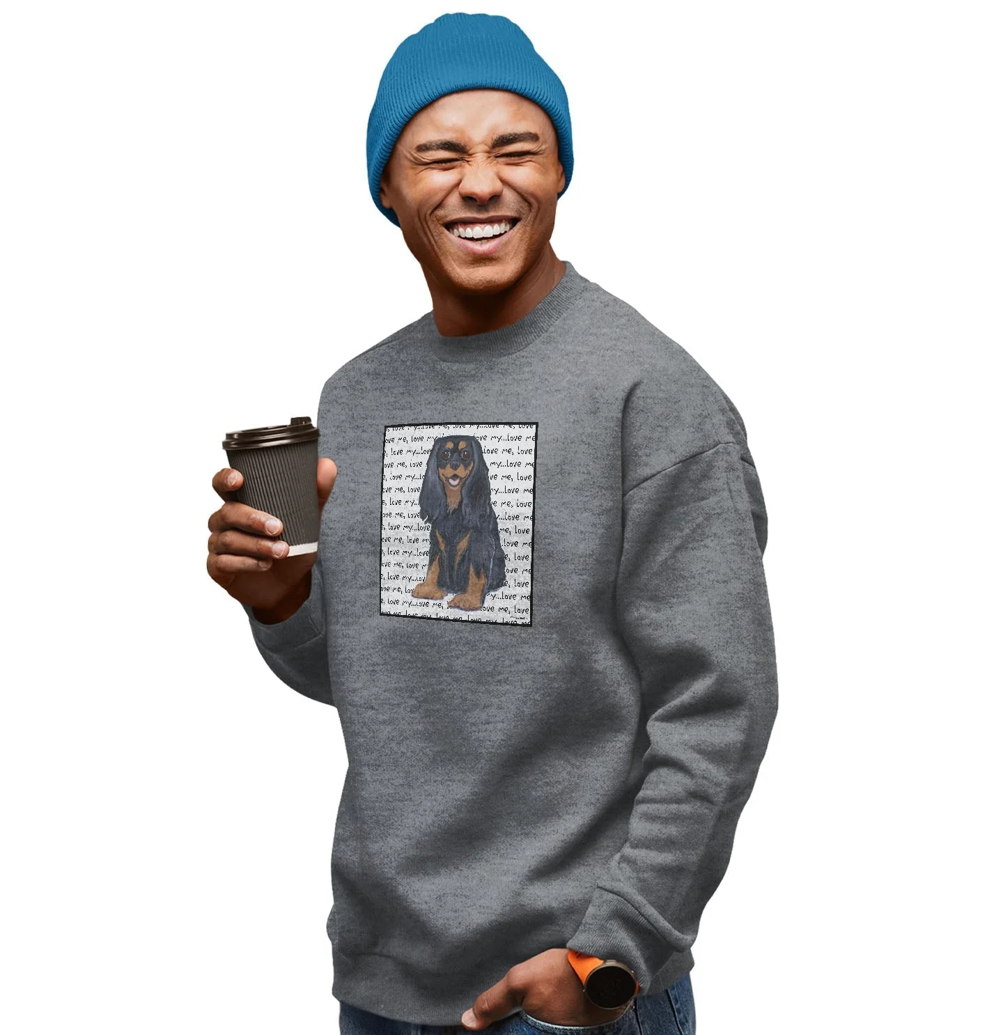 Black & Tan Cavalier King Charles Spaniel Love Text - Adult Unisex Crewneck Sweatshirt - Image 3