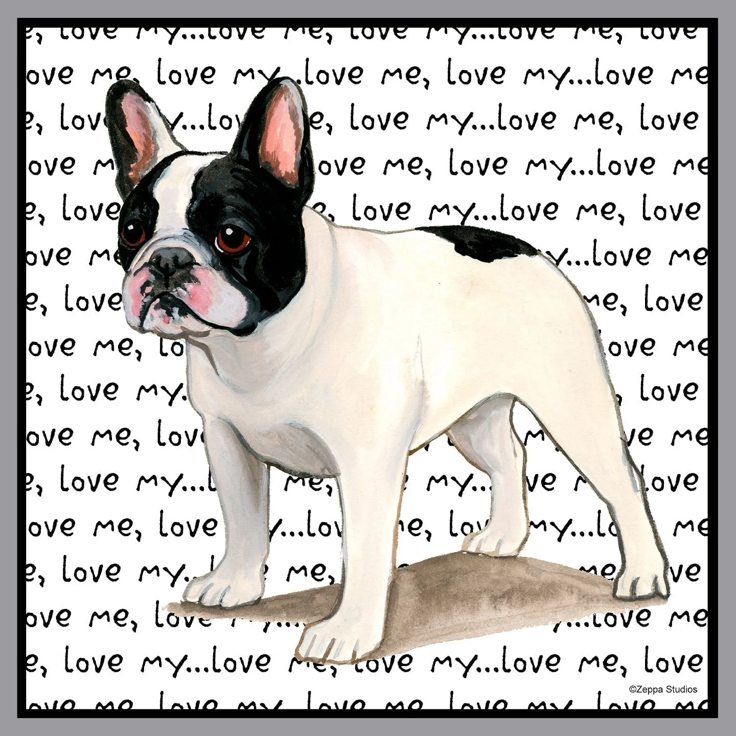 Black & White French Bulldog Love Text - Adult Unisex Crewneck Sweatshirt - Image 2