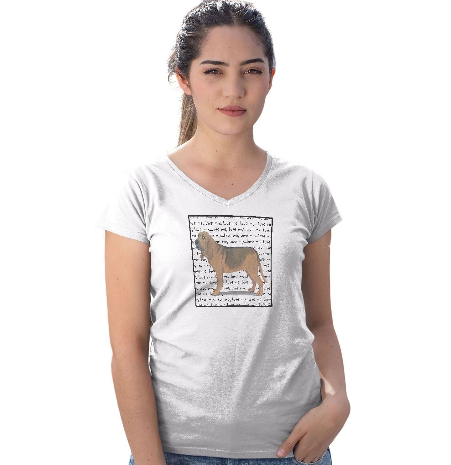 Bloodhound Love Text - Women's V-Neck T-Shirt - Image 3