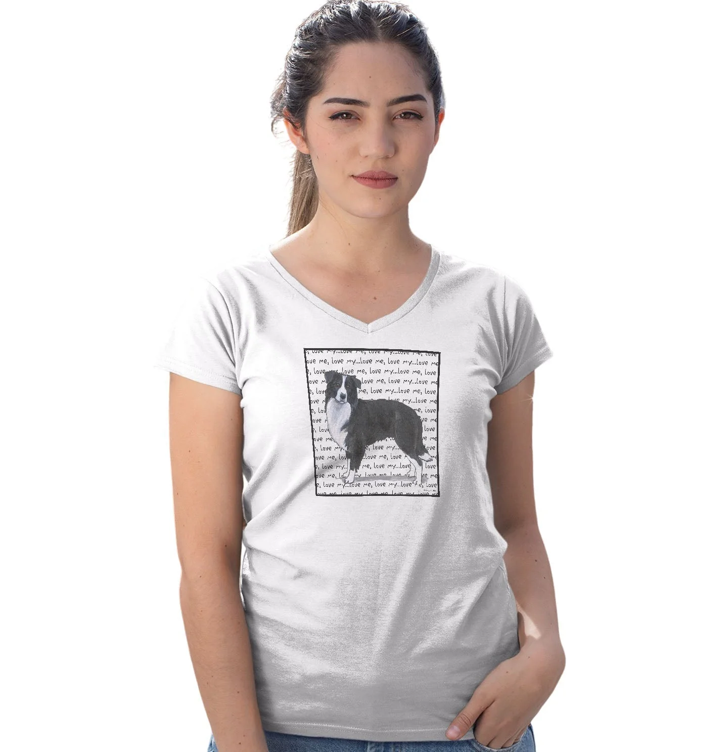 Border Collie Love Text - Women's V-Neck T-Shirt - Image 3