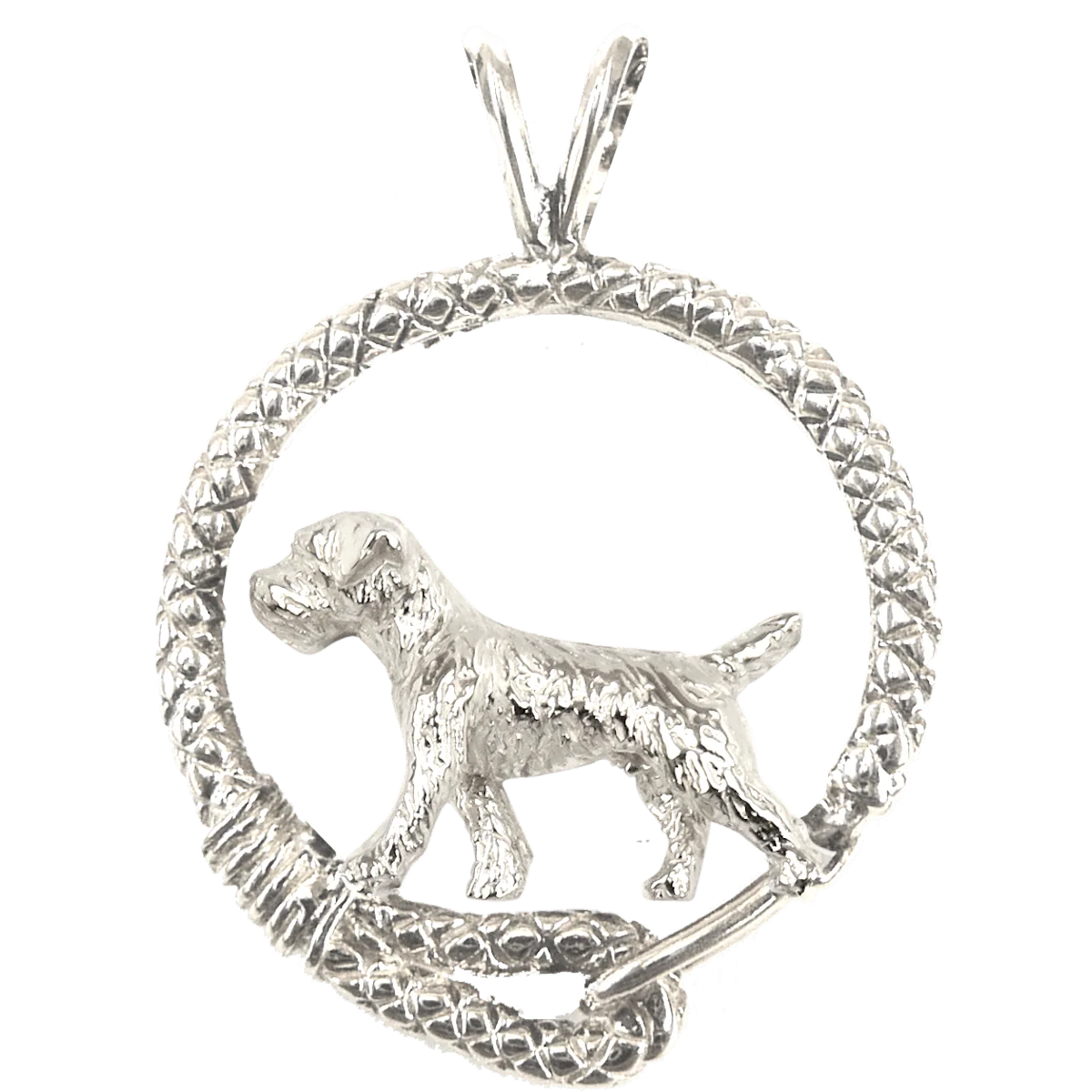 Border Terrier in Solid Sterling Silver Leash Pendant