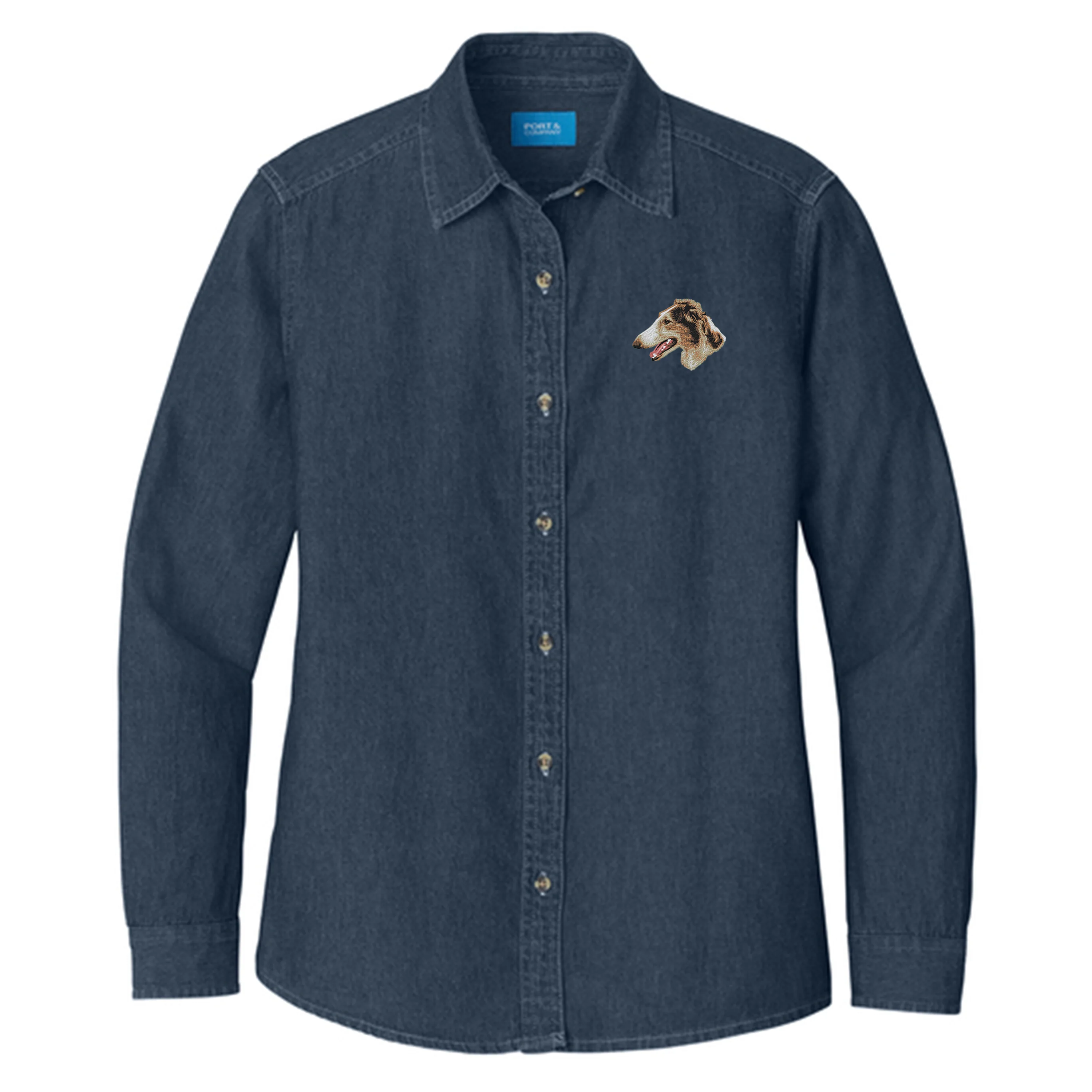 Borzoi Embroidered Women's Denim Shirt - Image 3