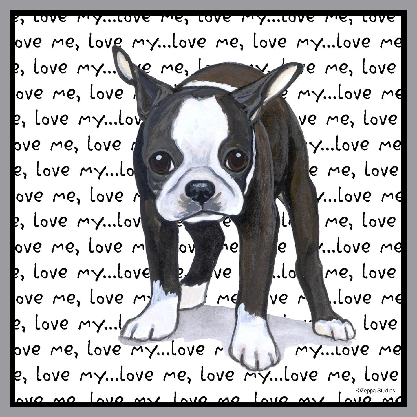 Boston Terrier Love Text - Adult Unisex Crewneck Sweatshirt - Image 2