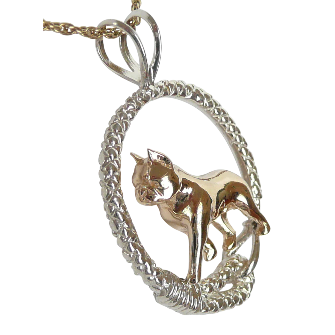 Gold Boston Terrier- Solid 14K and Sterling Silver Leash Pendant - Image 2