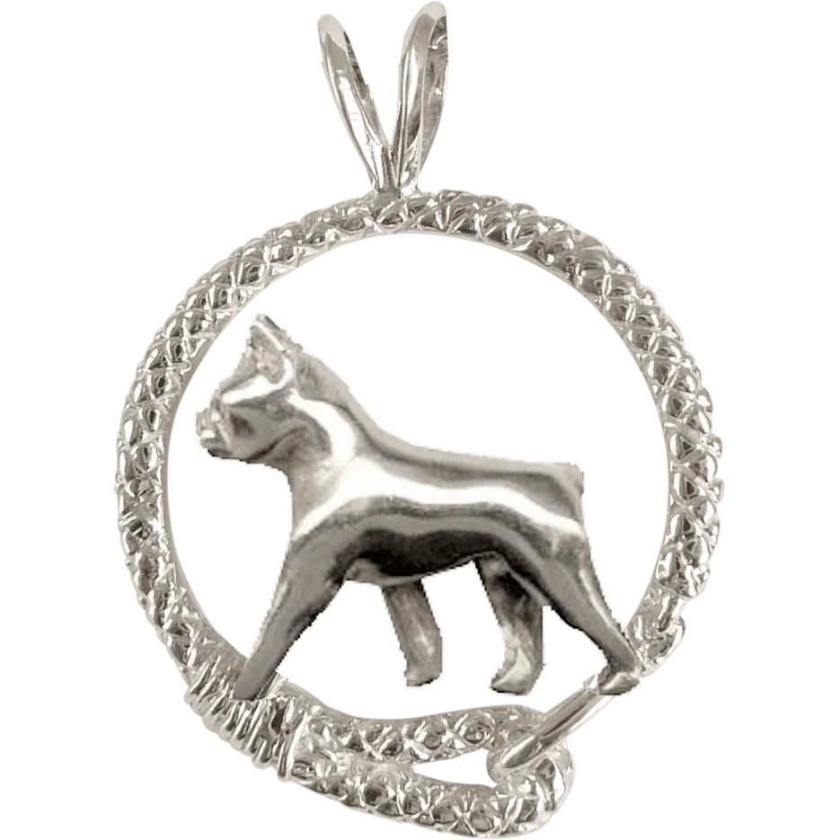 Boston Terrier in Solid Sterling Silver Leash Pendant
