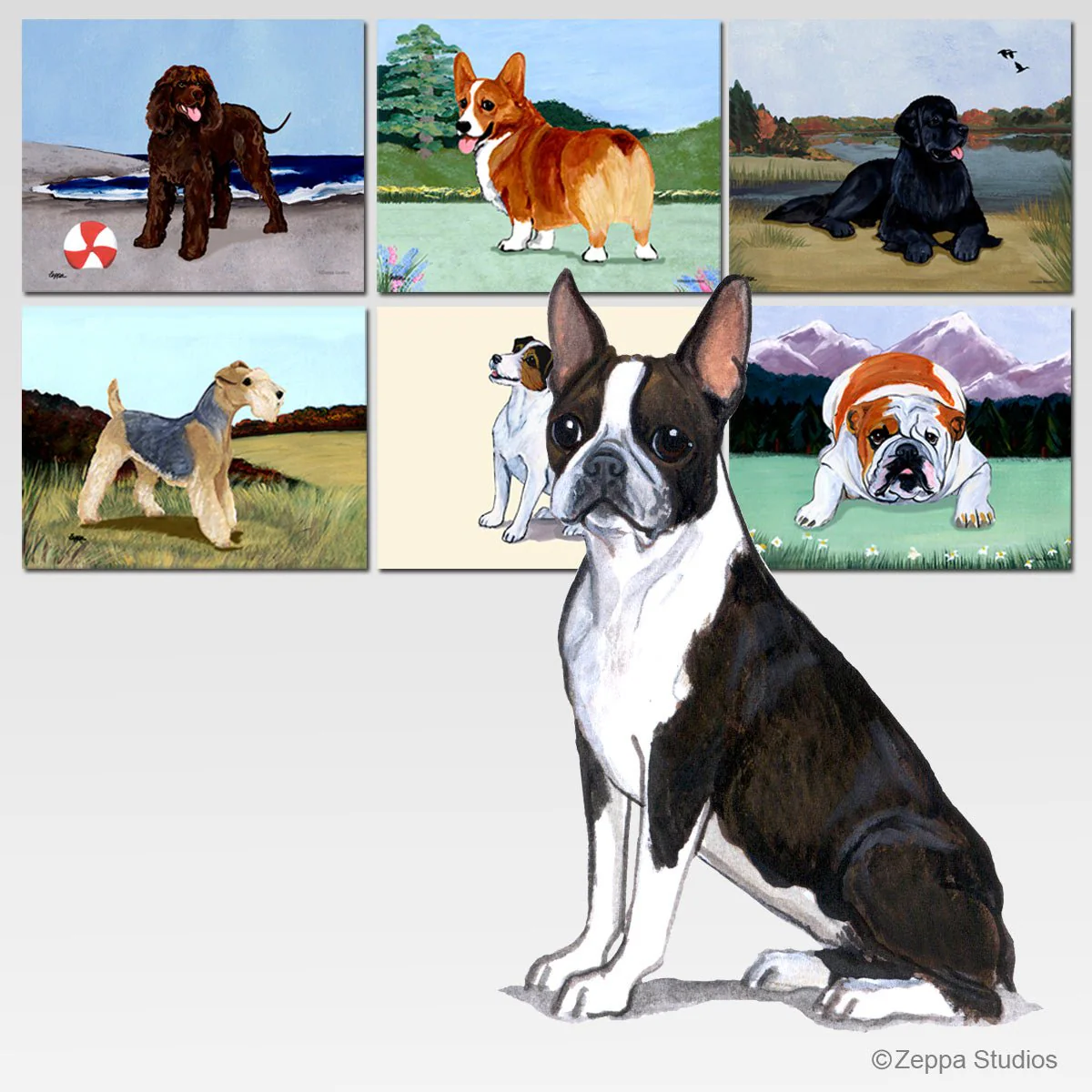 Boston Terrier Scenic Cutting Board