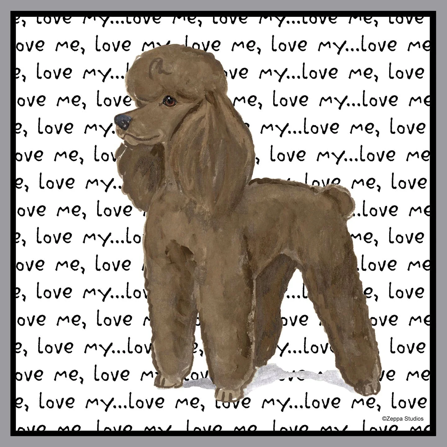 Brown Poodle Love Text - Adult Unisex Crewneck Sweatshirt - Image 2