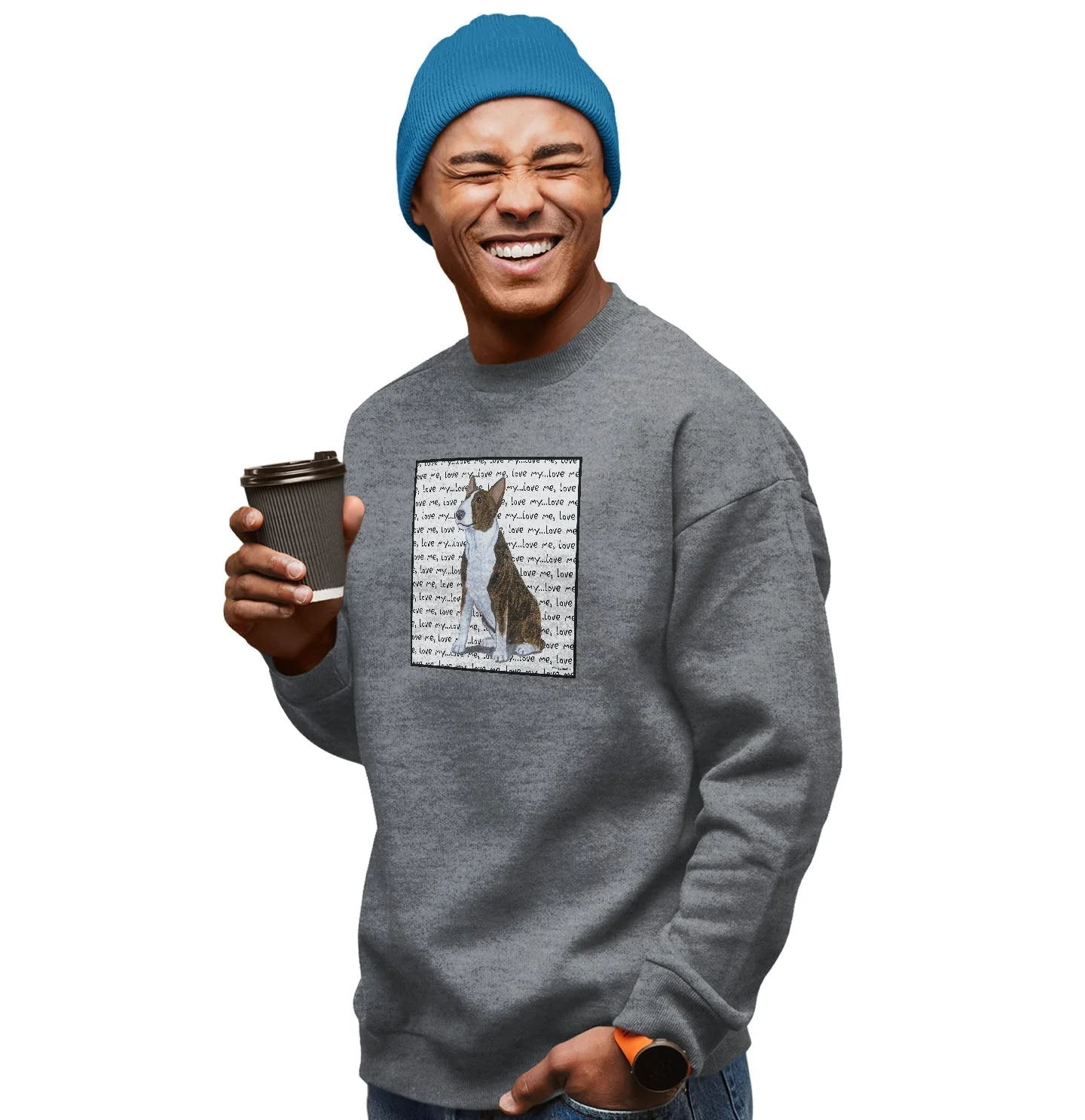 Bull Terrier Love Text - Adult Unisex Crewneck Sweatshirt - Image 3