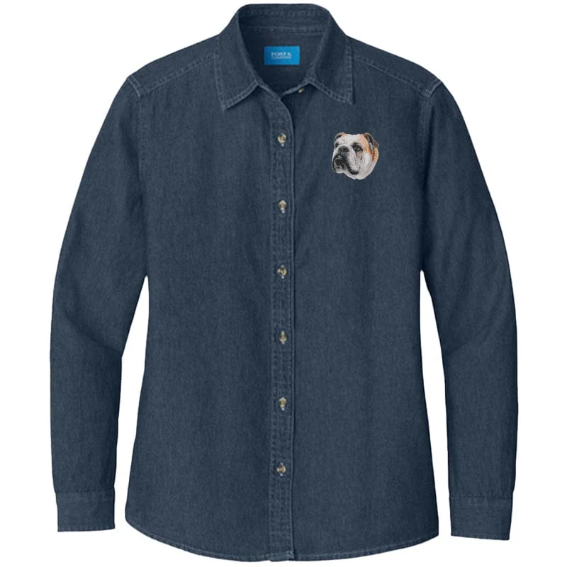 Bulldog Embroidered Women's Denim Shirt - Image 3
