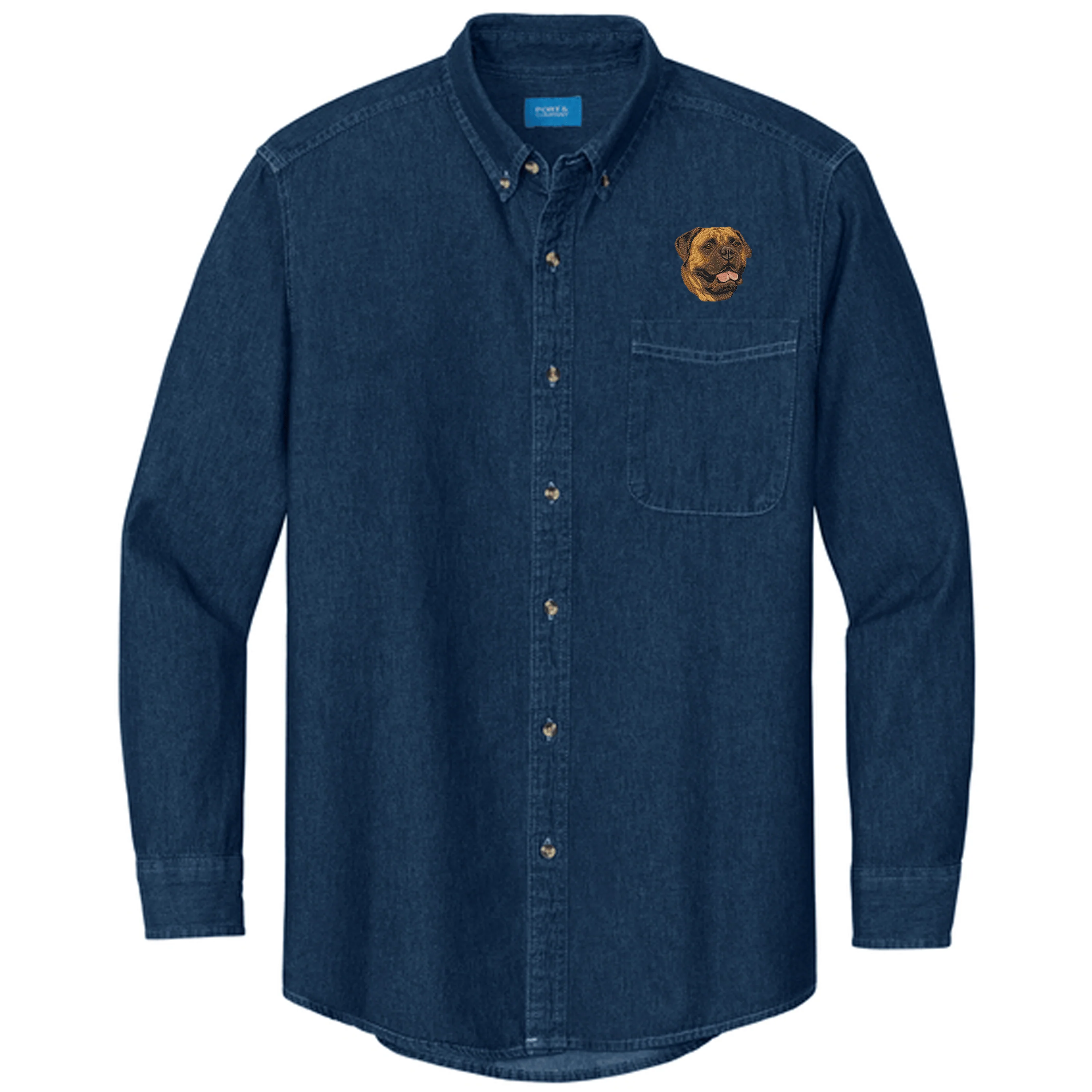 Bullmastiff Embroidered Men's Denim Shirt - Image 3
