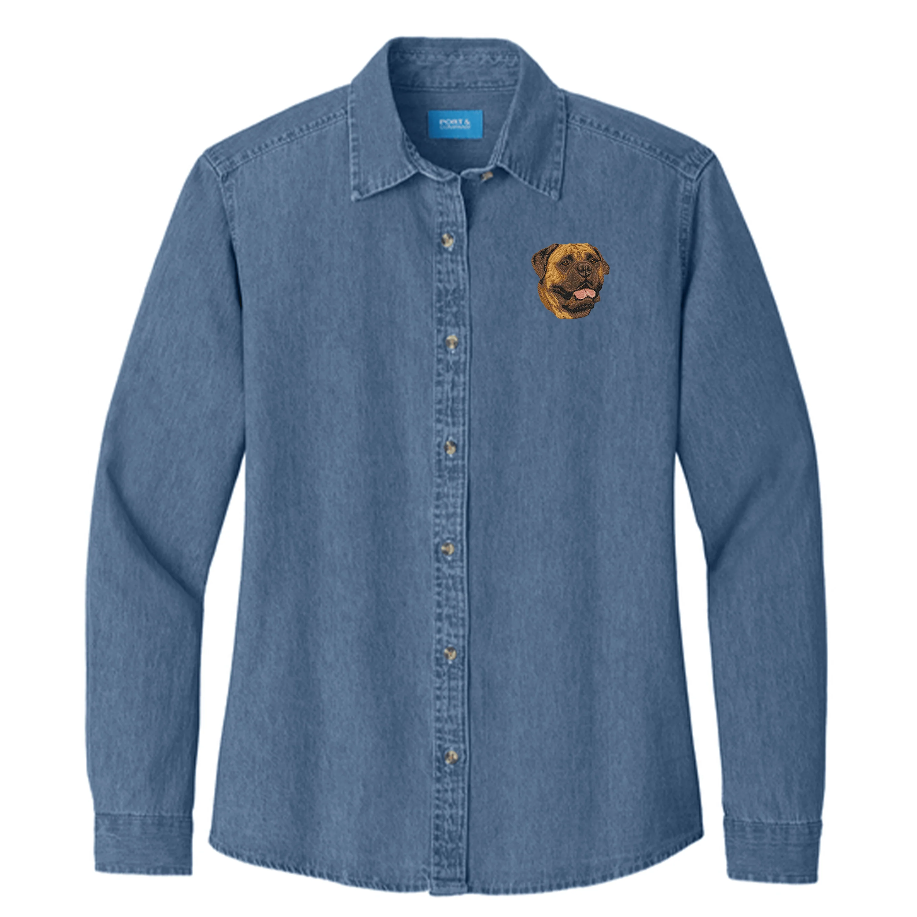 Bullmastiff Embroidered Women's Denim Shirt