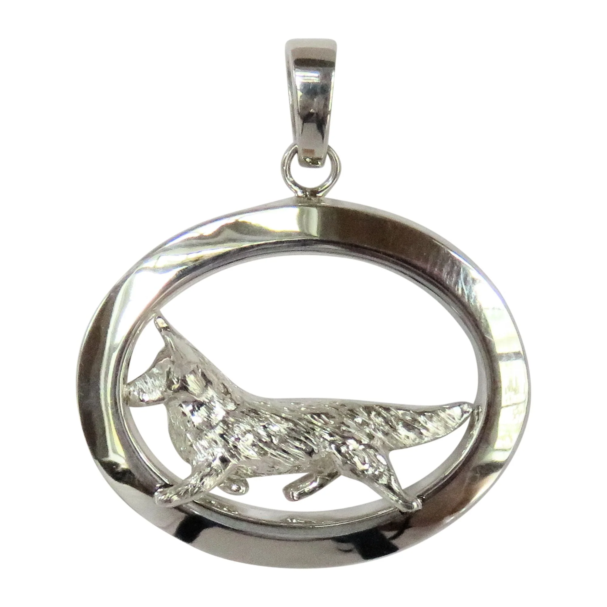 Cardigan Corgi in Sterling Silver Solid Oval Pendant