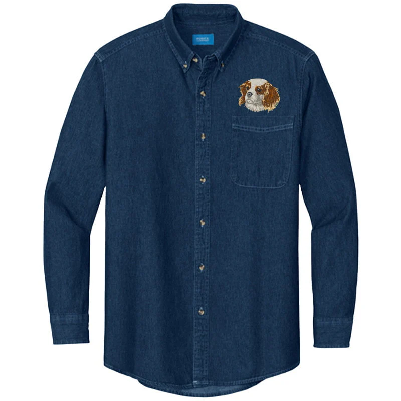Cavalier King Charles Spaniel Embroidered Men's Denim Shirt - Image 11